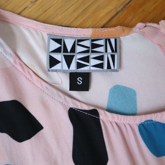 Dusen Dusen Silk Geometric Patterned Pink Tank Midi Dress, Size Small - Picture 11 of 15